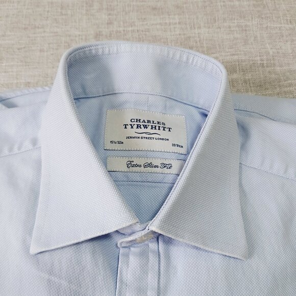 Charles Tyrwhitt Extra Slim Fit Baby Blue Button Down Dress Shirt 15 1/2 32 in - Picture 9 of 9